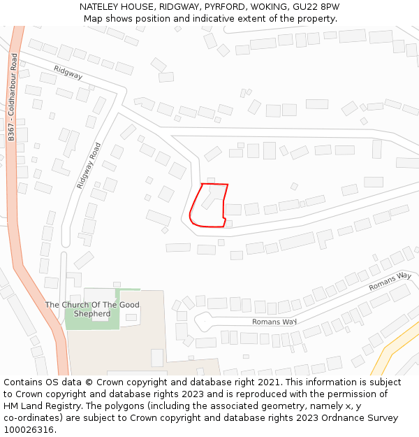 NATELEY HOUSE, RIDGWAY, PYRFORD, WOKING, GU22 8PW: Location map and indicative extent of plot