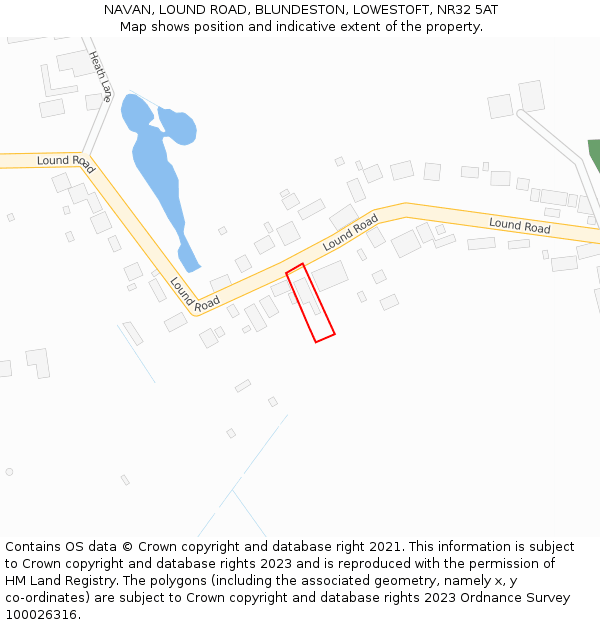 NAVAN, LOUND ROAD, BLUNDESTON, LOWESTOFT, NR32 5AT: Location map and indicative extent of plot