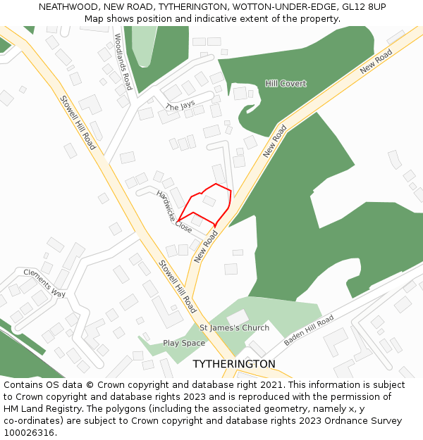NEATHWOOD, NEW ROAD, TYTHERINGTON, WOTTON-UNDER-EDGE, GL12 8UP: Location map and indicative extent of plot