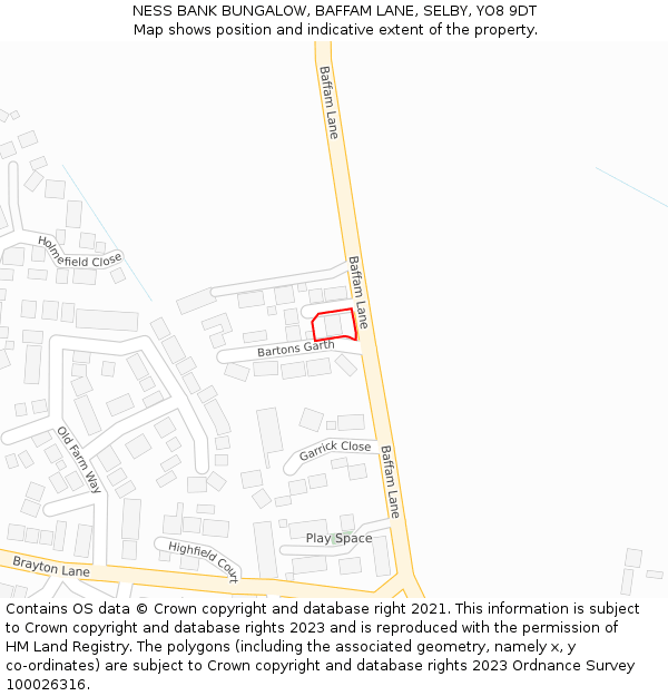 NESS BANK BUNGALOW, BAFFAM LANE, SELBY, YO8 9DT: Location map and indicative extent of plot