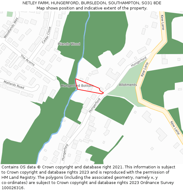 NETLEY FARM, HUNGERFORD, BURSLEDON, SOUTHAMPTON, SO31 8DE: Location map and indicative extent of plot