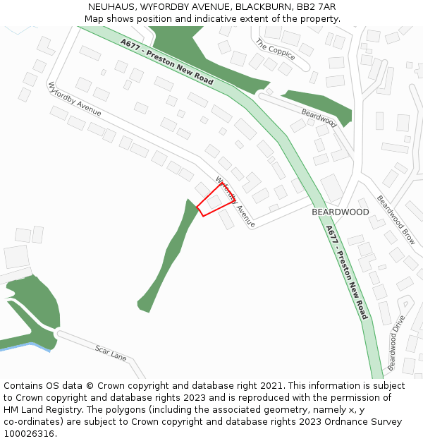 NEUHAUS, WYFORDBY AVENUE, BLACKBURN, BB2 7AR: Location map and indicative extent of plot
