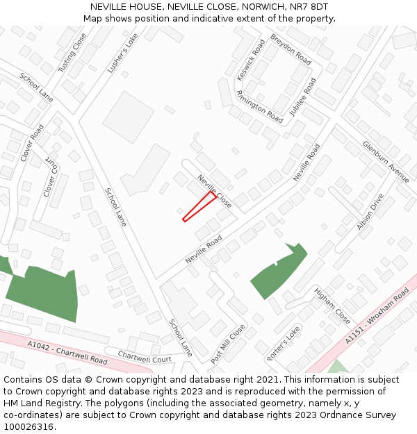 NEVILLE HOUSE, NEVILLE CLOSE, NORWICH, NR7 8DT: Location map and indicative extent of plot