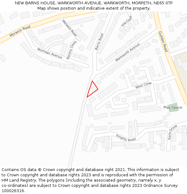 NEW BARNS HOUSE, WARKWORTH AVENUE, WARKWORTH, MORPETH, NE65 0TP: Location map and indicative extent of plot