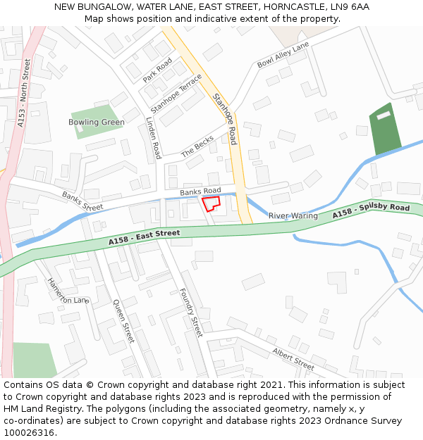 NEW BUNGALOW, WATER LANE, EAST STREET, HORNCASTLE, LN9 6AA: Location map and indicative extent of plot