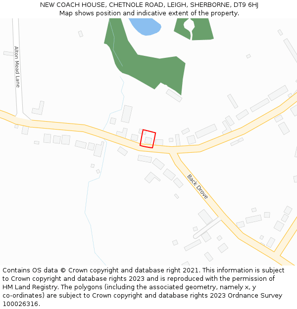 NEW COACH HOUSE, CHETNOLE ROAD, LEIGH, SHERBORNE, DT9 6HJ: Location map and indicative extent of plot