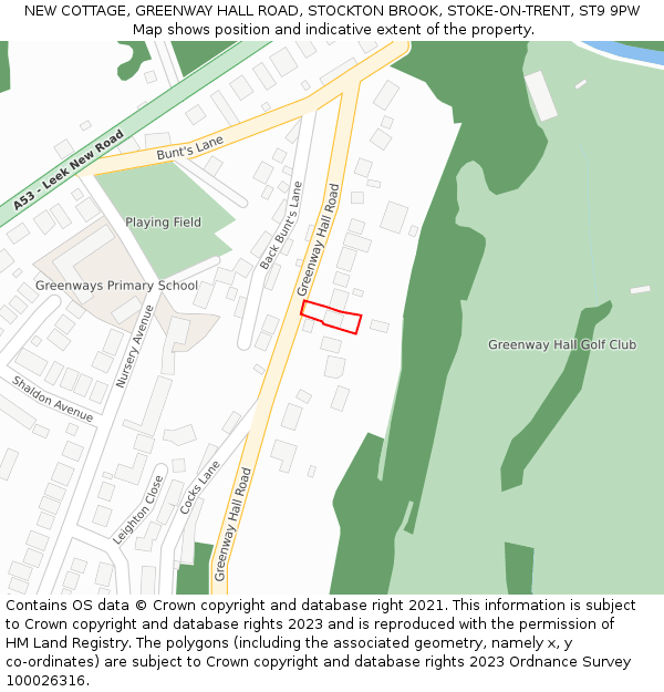 NEW COTTAGE, GREENWAY HALL ROAD, STOCKTON BROOK, STOKE-ON-TRENT, ST9 9PW: Location map and indicative extent of plot