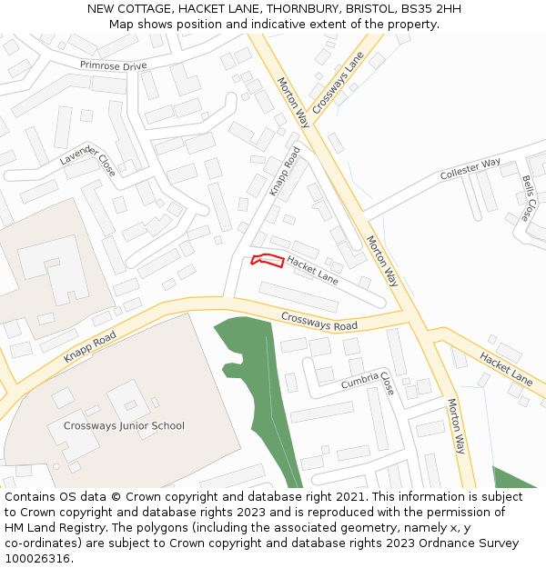 NEW COTTAGE, HACKET LANE, THORNBURY, BRISTOL, BS35 2HH: Location map and indicative extent of plot