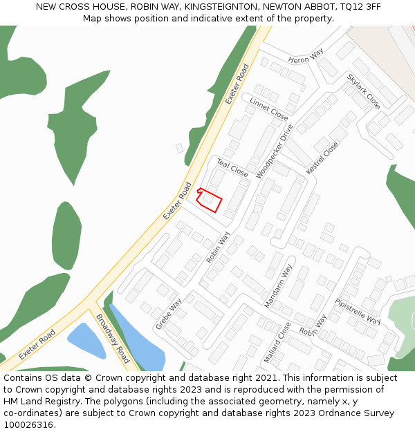 NEW CROSS HOUSE, ROBIN WAY, KINGSTEIGNTON, NEWTON ABBOT, TQ12 3FF: Location map and indicative extent of plot
