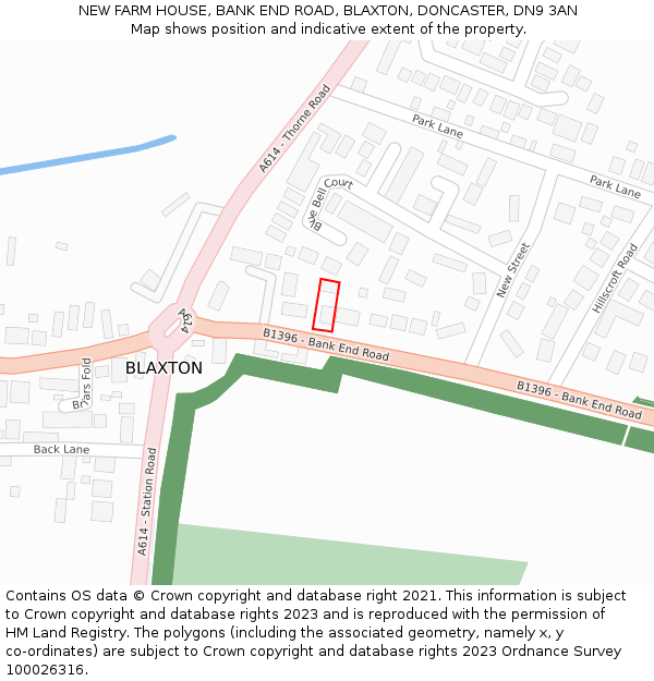 NEW FARM HOUSE, BANK END ROAD, BLAXTON, DONCASTER, DN9 3AN: Location map and indicative extent of plot