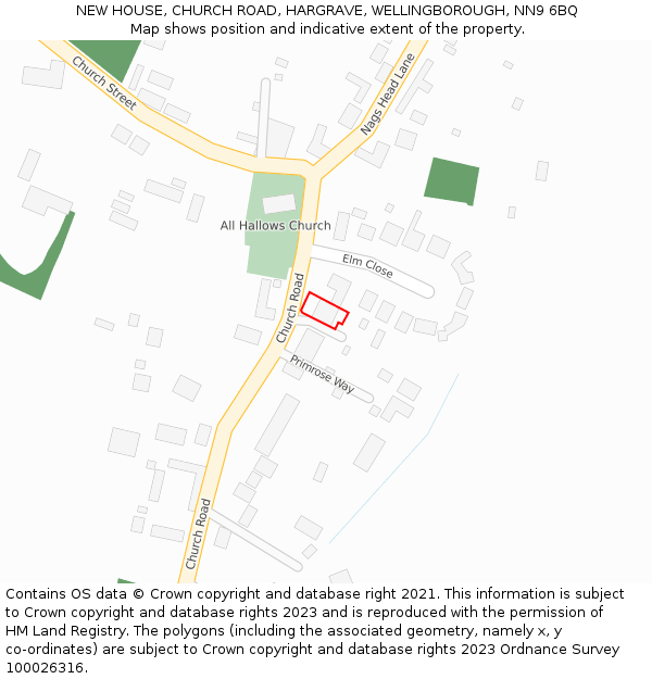 NEW HOUSE, CHURCH ROAD, HARGRAVE, WELLINGBOROUGH, NN9 6BQ: Location map and indicative extent of plot