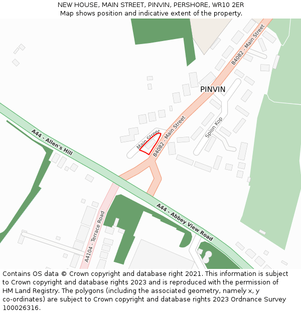 NEW HOUSE, MAIN STREET, PINVIN, PERSHORE, WR10 2ER: Location map and indicative extent of plot