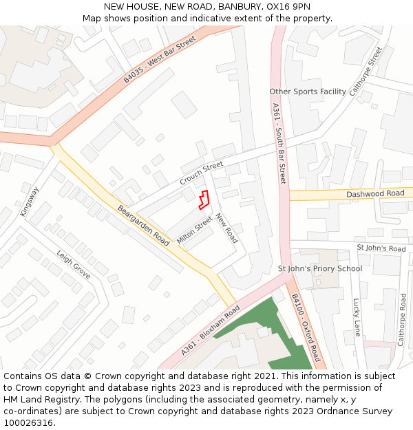 NEW HOUSE, NEW ROAD, BANBURY, OX16 9PN: Location map and indicative extent of plot