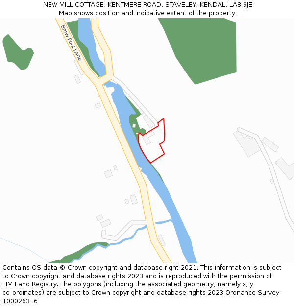 NEW MILL COTTAGE, KENTMERE ROAD, STAVELEY, KENDAL, LA8 9JE: Location map and indicative extent of plot