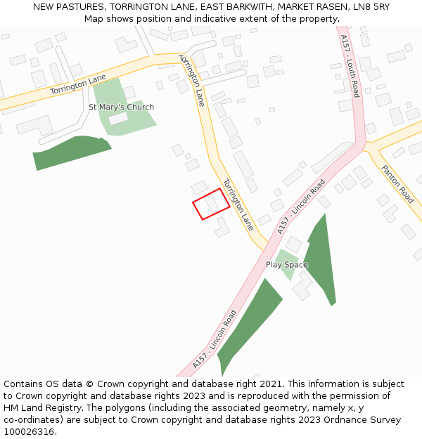 NEW PASTURES, TORRINGTON LANE, EAST BARKWITH, MARKET RASEN, LN8 5RY: Location map and indicative extent of plot