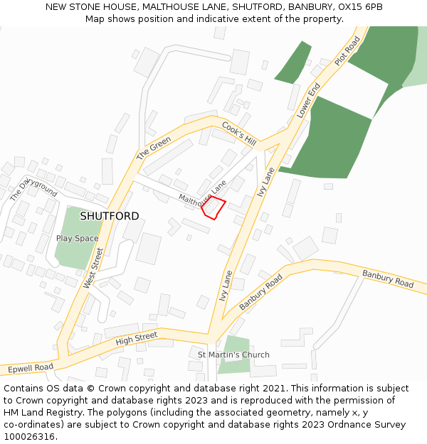 NEW STONE HOUSE, MALTHOUSE LANE, SHUTFORD, BANBURY, OX15 6PB: Location map and indicative extent of plot