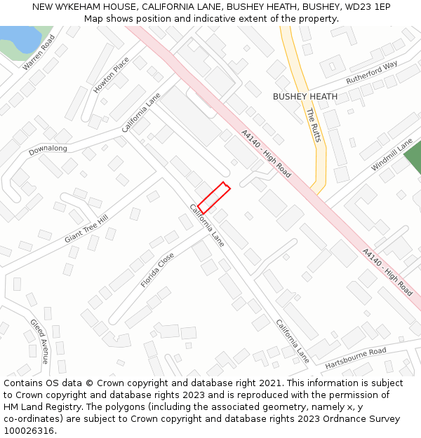 NEW WYKEHAM HOUSE, CALIFORNIA LANE, BUSHEY HEATH, BUSHEY, WD23 1EP: Location map and indicative extent of plot