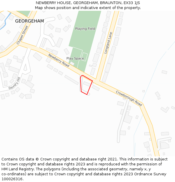 NEWBERRY HOUSE, GEORGEHAM, BRAUNTON, EX33 1JS: Location map and indicative extent of plot