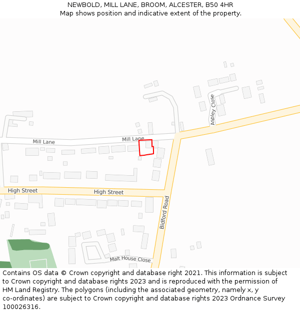 NEWBOLD, MILL LANE, BROOM, ALCESTER, B50 4HR: Location map and indicative extent of plot