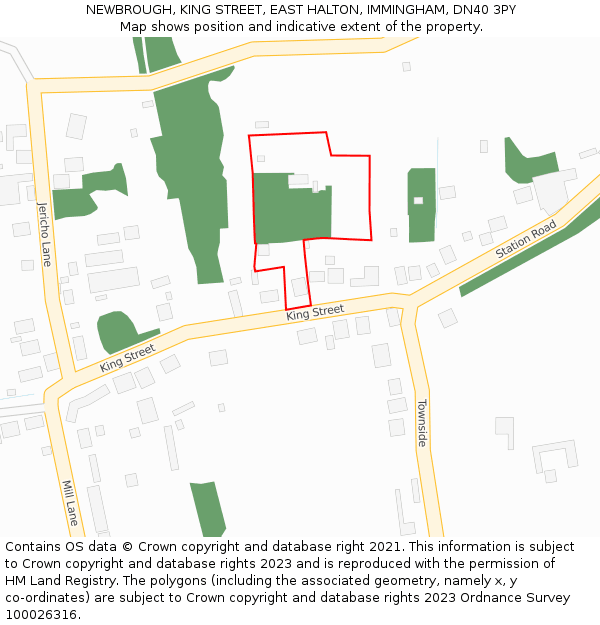 NEWBROUGH, KING STREET, EAST HALTON, IMMINGHAM, DN40 3PY: Location map and indicative extent of plot