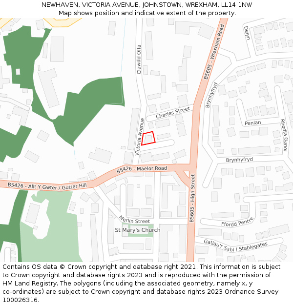 NEWHAVEN, VICTORIA AVENUE, JOHNSTOWN, WREXHAM, LL14 1NW: Location map and indicative extent of plot