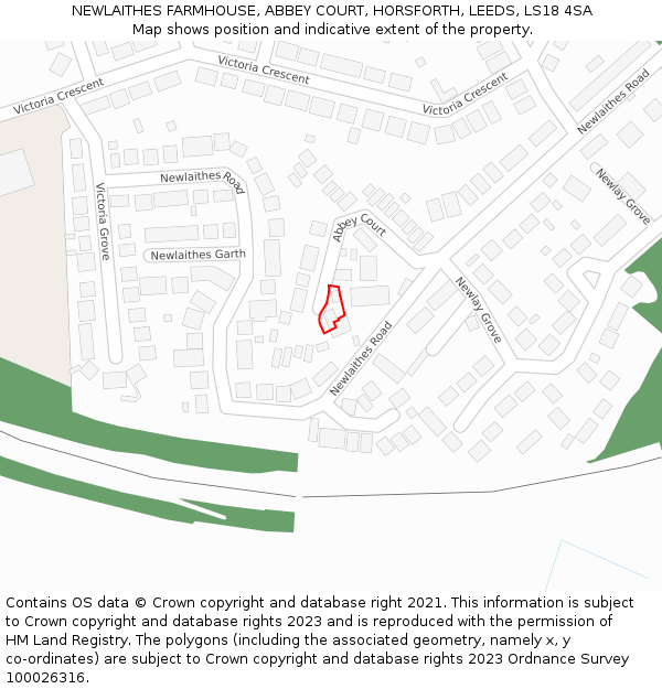 NEWLAITHES FARMHOUSE, ABBEY COURT, HORSFORTH, LEEDS, LS18 4SA: Location map and indicative extent of plot