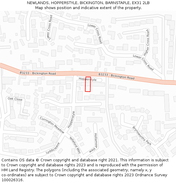 NEWLANDS, HOPPERSTYLE, BICKINGTON, BARNSTAPLE, EX31 2LB: Location map and indicative extent of plot
