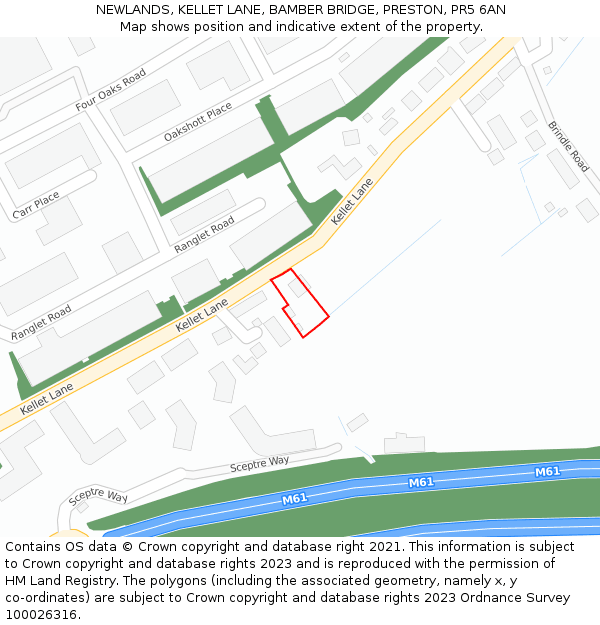 NEWLANDS, KELLET LANE, BAMBER BRIDGE, PRESTON, PR5 6AN: Location map and indicative extent of plot