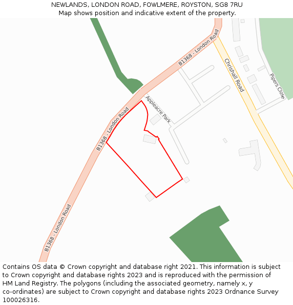 NEWLANDS, LONDON ROAD, FOWLMERE, ROYSTON, SG8 7RU: Location map and indicative extent of plot