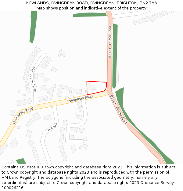 NEWLANDS, OVINGDEAN ROAD, OVINGDEAN, BRIGHTON, BN2 7AA: Location map and indicative extent of plot