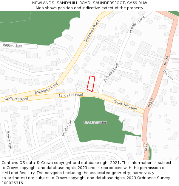 NEWLANDS, SANDYHILL ROAD, SAUNDERSFOOT, SA69 9HW: Location map and indicative extent of plot