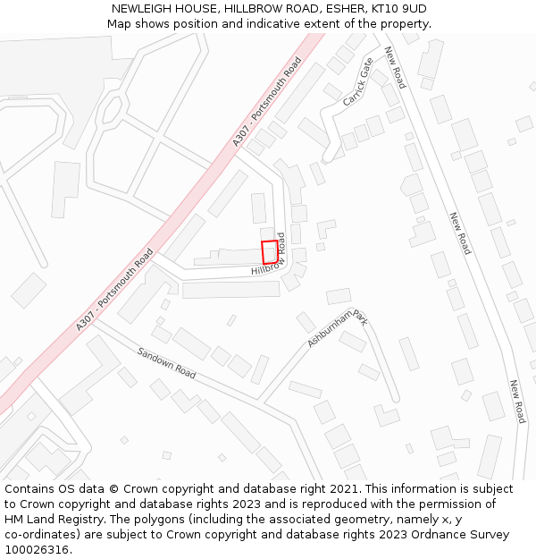 NEWLEIGH HOUSE, HILLBROW ROAD, ESHER, KT10 9UD: Location map and indicative extent of plot