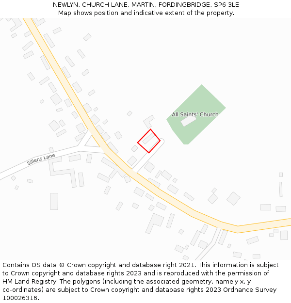NEWLYN, CHURCH LANE, MARTIN, FORDINGBRIDGE, SP6 3LE: Location map and indicative extent of plot