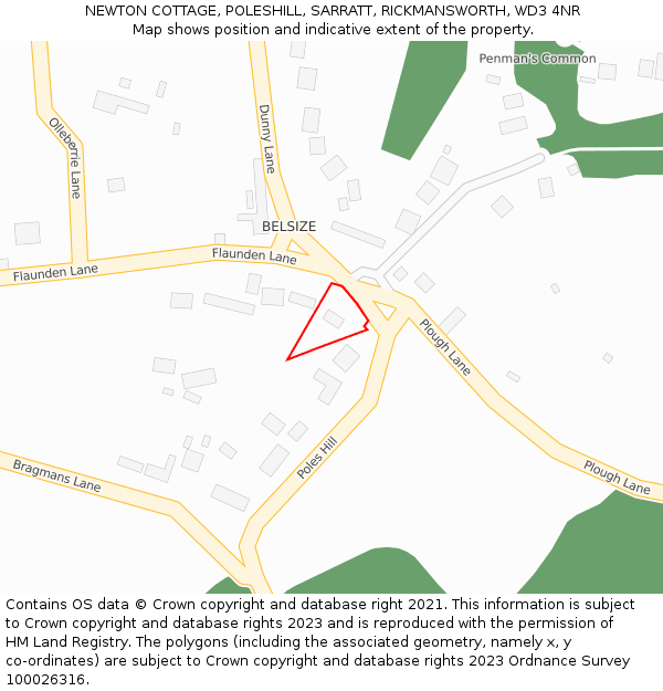 NEWTON COTTAGE, POLESHILL, SARRATT, RICKMANSWORTH, WD3 4NR: Location map and indicative extent of plot