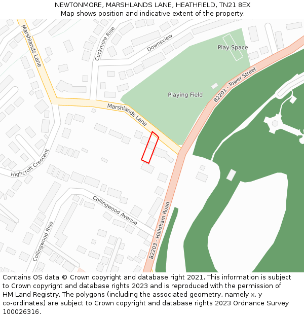 NEWTONMORE, MARSHLANDS LANE, HEATHFIELD, TN21 8EX: Location map and indicative extent of plot
