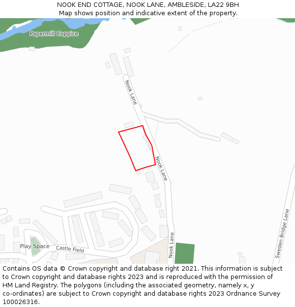 NOOK END COTTAGE, NOOK LANE, AMBLESIDE, LA22 9BH: Location map and indicative extent of plot