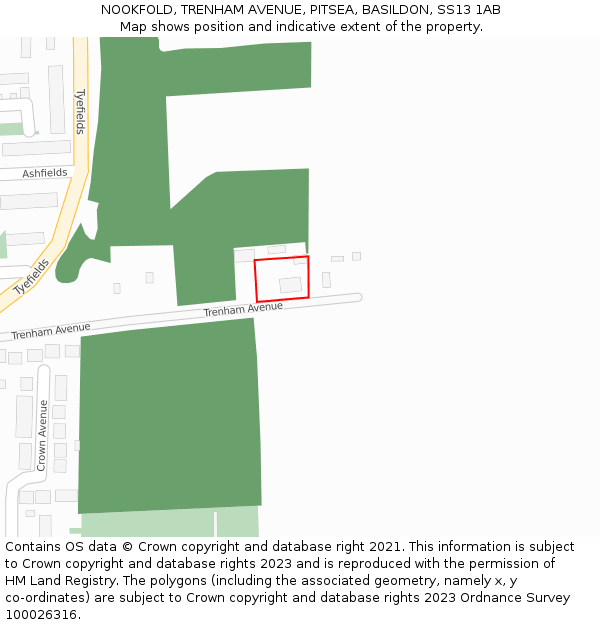 NOOKFOLD, TRENHAM AVENUE, PITSEA, BASILDON, SS13 1AB: Location map and indicative extent of plot