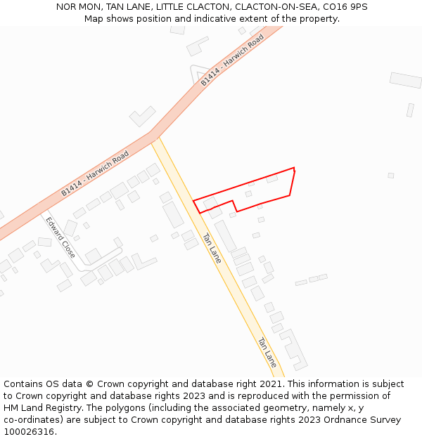 NOR MON, TAN LANE, LITTLE CLACTON, CLACTON-ON-SEA, CO16 9PS: Location map and indicative extent of plot