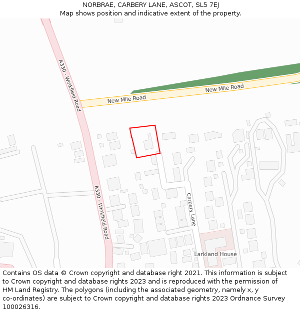 NORBRAE, CARBERY LANE, ASCOT, SL5 7EJ: Location map and indicative extent of plot