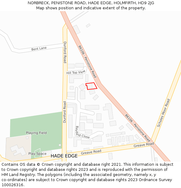 NORBRECK, PENISTONE ROAD, HADE EDGE, HOLMFIRTH, HD9 2JG: Location map and indicative extent of plot