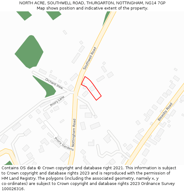 NORTH ACRE, SOUTHWELL ROAD, THURGARTON, NOTTINGHAM, NG14 7GP: Location map and indicative extent of plot
