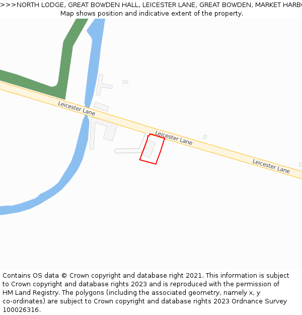 NORTH LODGE, GREAT BOWDEN HALL, LEICESTER LANE, GREAT BOWDEN, MARKET HARBOROUGH, LE16 7HP: Location map and indicative extent of plot