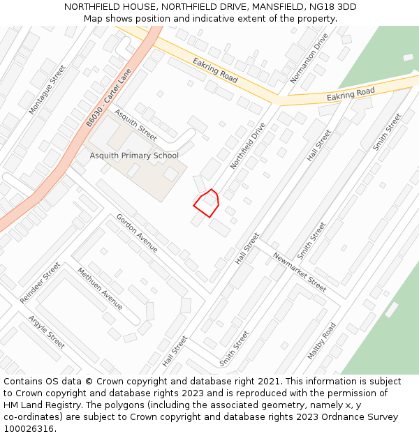 NORTHFIELD HOUSE, NORTHFIELD DRIVE, MANSFIELD, NG18 3DD: Location map and indicative extent of plot