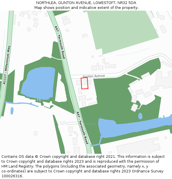 NORTHLEA, GUNTON AVENUE, LOWESTOFT, NR32 5DA: Location map and indicative extent of plot