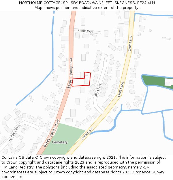 NORTHOLME COTTAGE, SPILSBY ROAD, WAINFLEET, SKEGNESS, PE24 4LN: Location map and indicative extent of plot