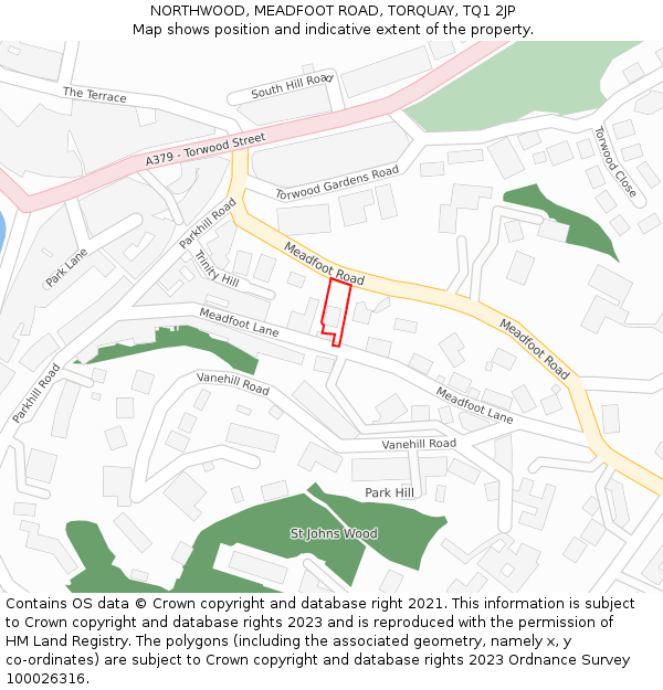 NORTHWOOD, MEADFOOT ROAD, TORQUAY, TQ1 2JP: Location map and indicative extent of plot