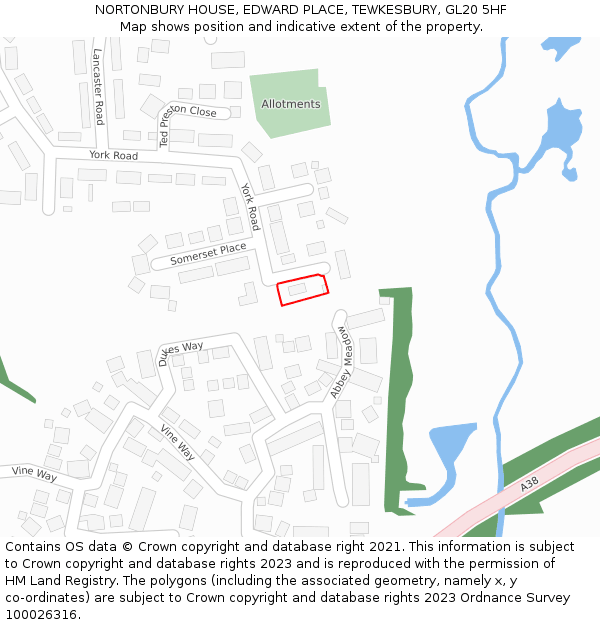 NORTONBURY HOUSE, EDWARD PLACE, TEWKESBURY, GL20 5HF: Location map and indicative extent of plot
