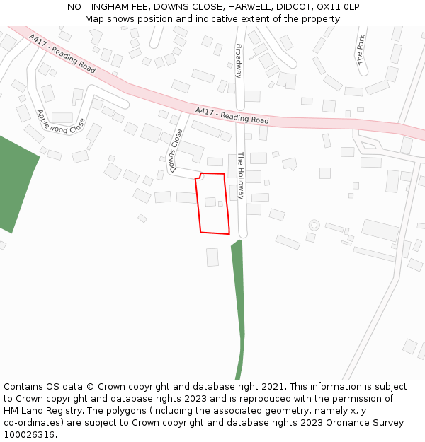 NOTTINGHAM FEE, DOWNS CLOSE, HARWELL, DIDCOT, OX11 0LP: Location map and indicative extent of plot