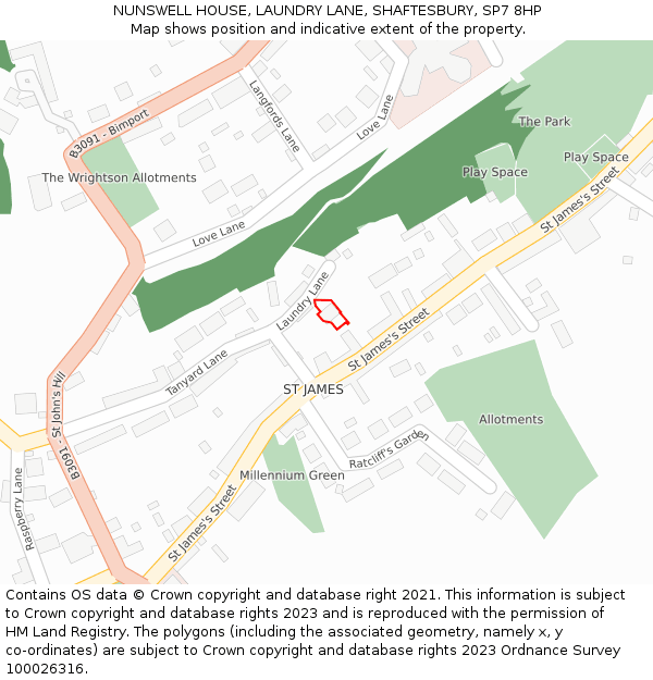 NUNSWELL HOUSE, LAUNDRY LANE, SHAFTESBURY, SP7 8HP: Location map and indicative extent of plot