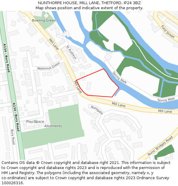 NUNTHORPE HOUSE, MILL LANE, THETFORD, IP24 3BZ: Location map and indicative extent of plot